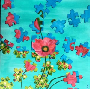 Puzzelen met klaprozen Henny Kunstig Art Atelier Kunstig Art schilderij Henny